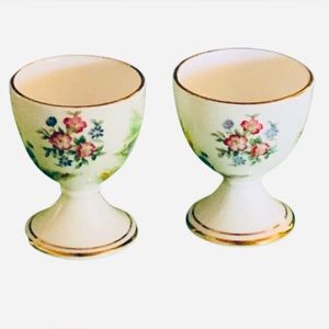 2 English Bone China Egg Cups Royal Albert Cottage Farmhouse Vintage